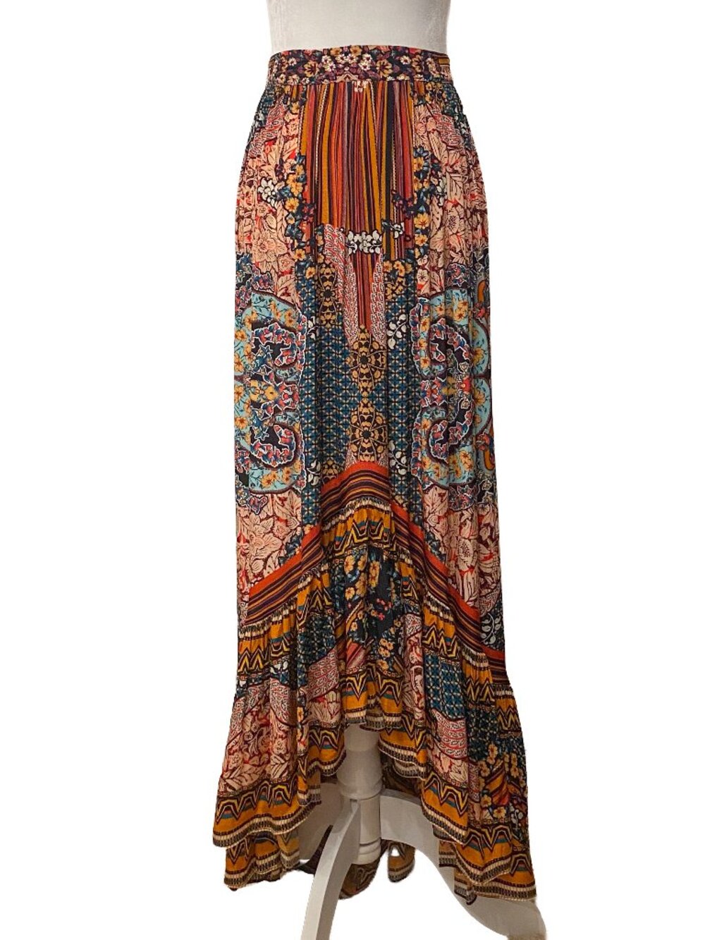 Anthropologie Bhanuni by Jyoti Beaded Maxi Skirt Boho High Low Ruffle 12